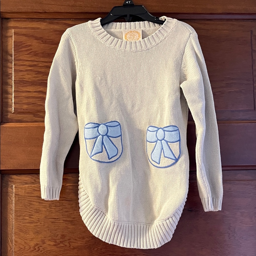 TBBC Girls Cream Tunic with Blue Bow Accents